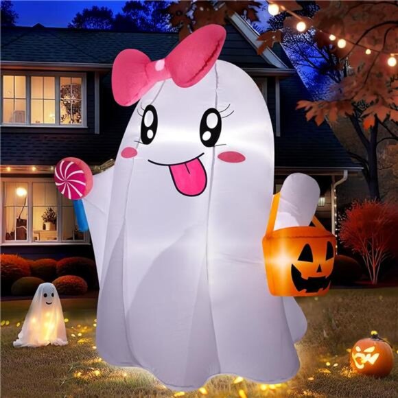 5FT Halloween Inflatables Ghost, Cute Halloween Decorations Outdoor Blow Up - Picture 1 of 7